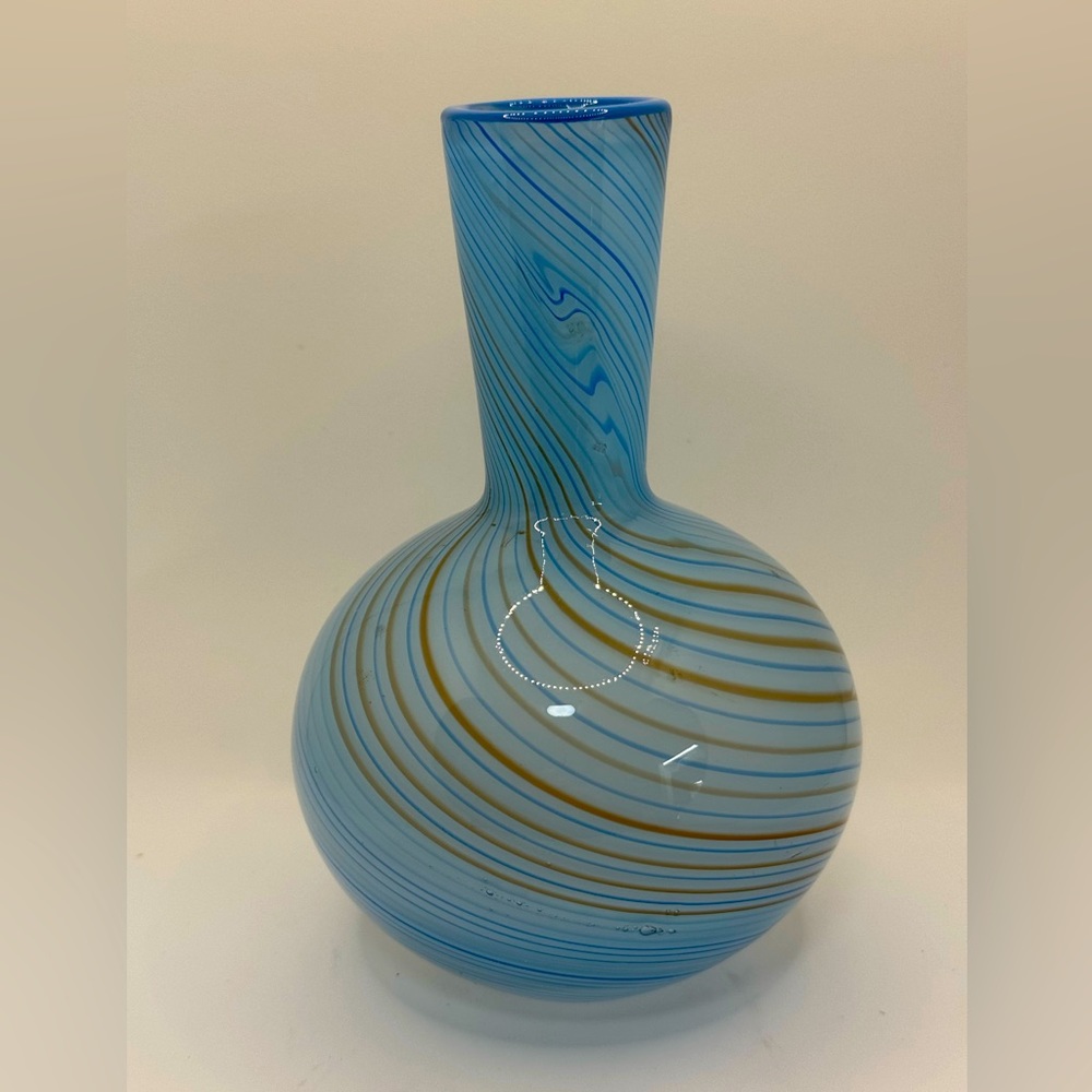 Dansk Int'l 1970s Hand Blown Blue Mezza Filigrana Vase Art Glass 6"